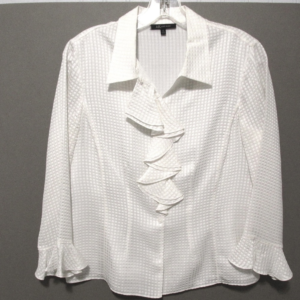 Anne Klein Ivory Ruffle Silk Blouse, Size 6